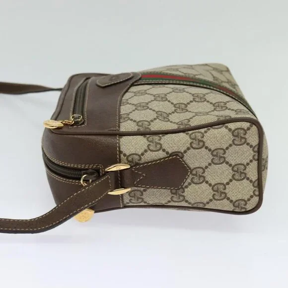 Authentic GUCCI GG Supreme Web Sherry Line Bag PVC Beige Red 001 56 0852